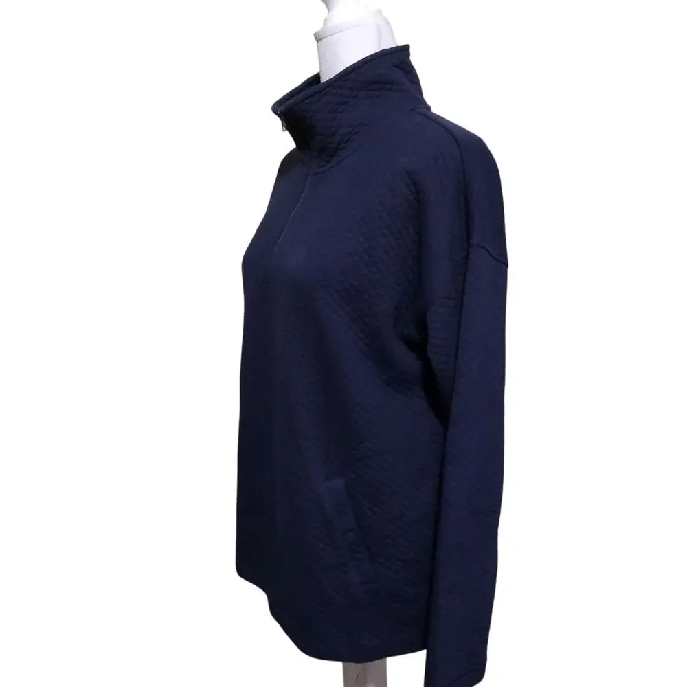 L.L. Bean Quilted 1/4 Zip Pullover Sweatshirt Women's Size M Navy Outdoor Hiking